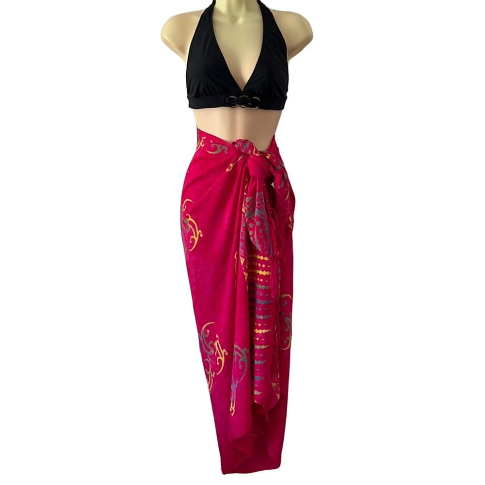 RAMA Pink Colorful Batik Lizard Print Pareo Sarong Swim Coverup Beach Coastal